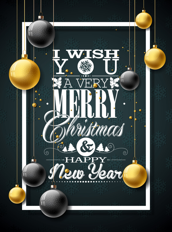 New year with christmas cover template and xmas balls vector 02