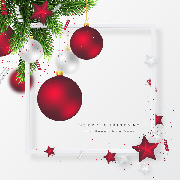 New year with christmas frame with red xmas balls vector