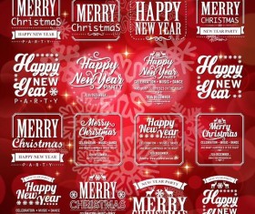 New year with christmas labels and red background vector