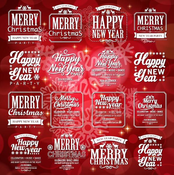 New year with christmas labels and red background vector