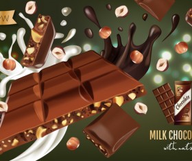 Nuts and chocolate poster template vector 01
