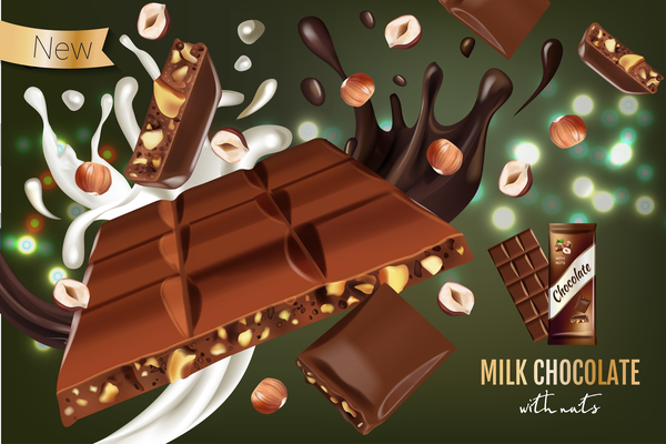 Nuts and chocolate poster template vector 01