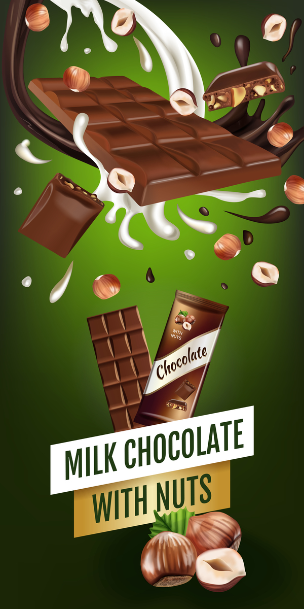 Nuts and chocolate poster template vector 02