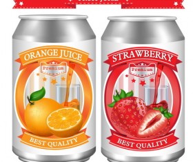 Orange with strawberry juice labels design vector