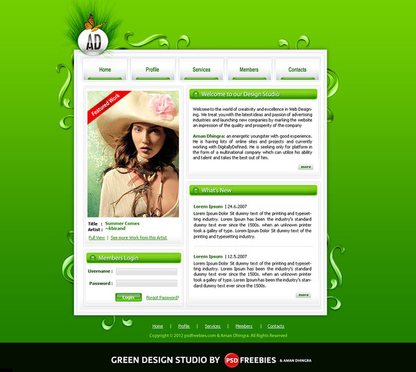 Original design green website psd template
