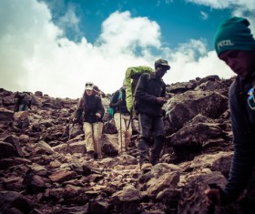 Outdoor backpack mountaineers Stock Photo