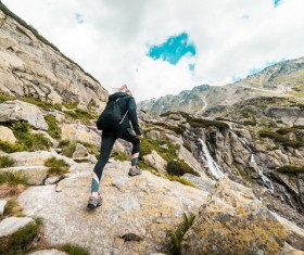Outdoor climber back shadow Stock Photo