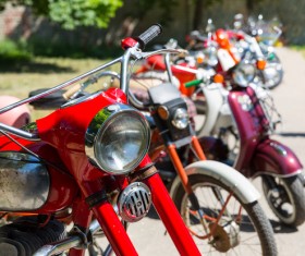 Parked in the roadside all kinds of motorcycles Stock Photo