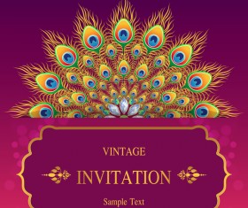 Peacock with vintage invitation card luxury vector 01