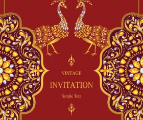 Peacock with vintage invitation card luxury vector 03