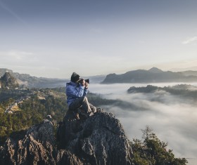 Photographers shooting nature scenery Stock Photo
