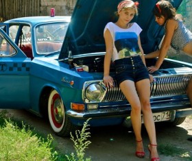 Pretty beautiful female car models Stock Photo