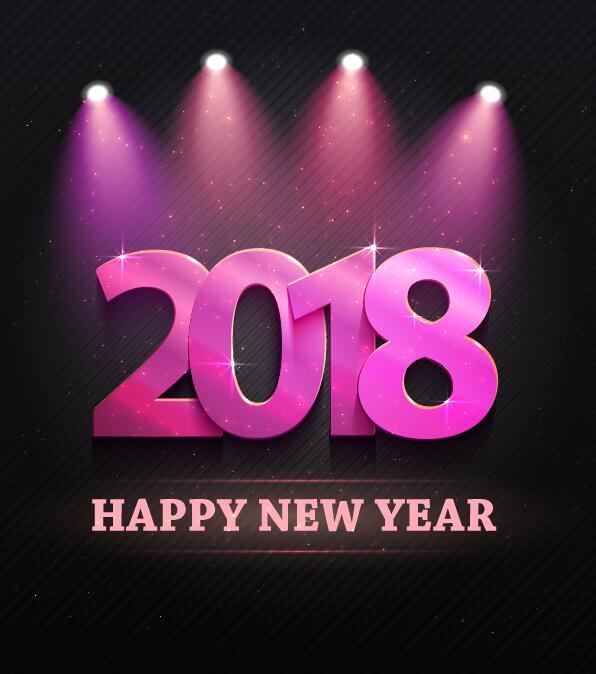 Purple spotlights with 2018 new year background vector