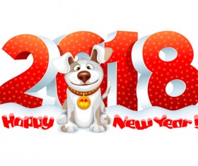 Red 3D 2018 new year text with dog vector