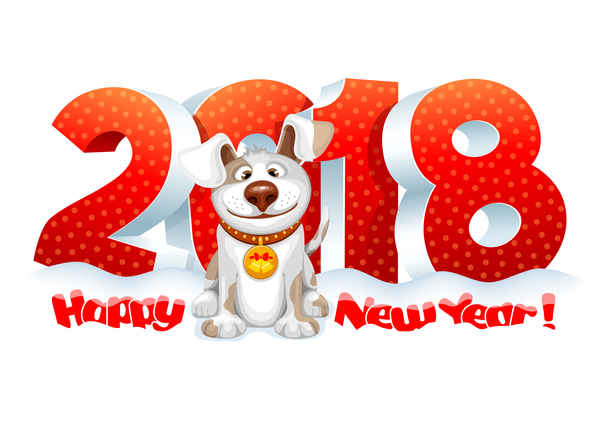 Red 3D 2018 new year text with dog vector
