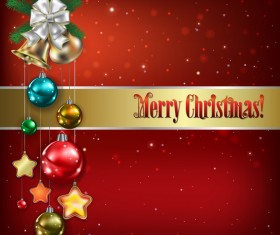 Red background with Christmas bells and decorations vector