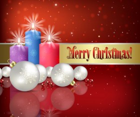 Red background with Christmas candle and decorations vector 02