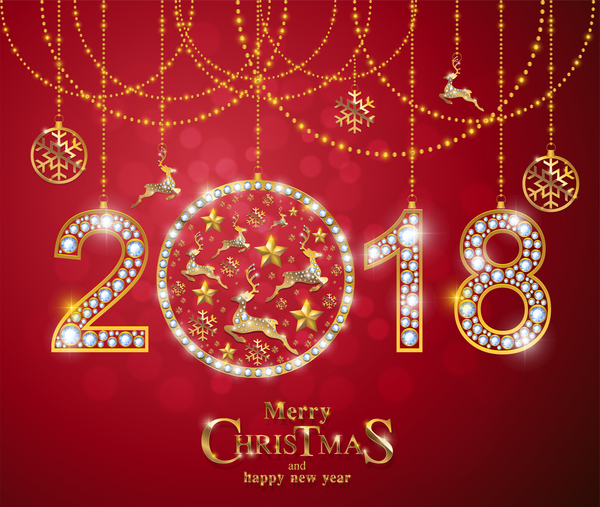 Red christmas background with luxury diamond vector