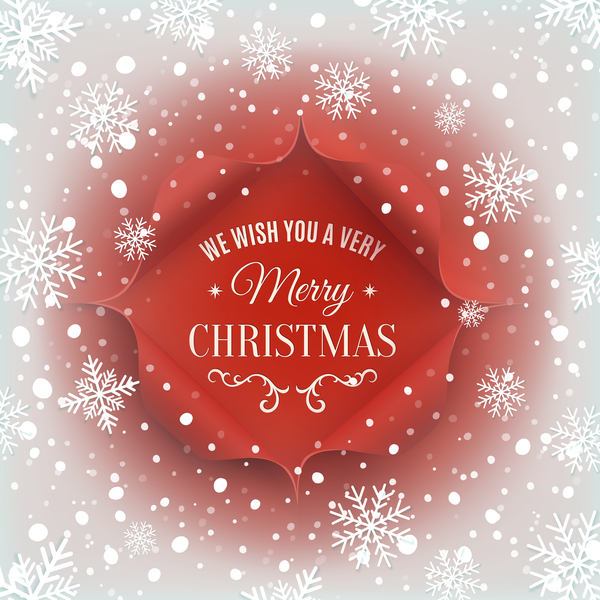 Red christmas card with snow background vector