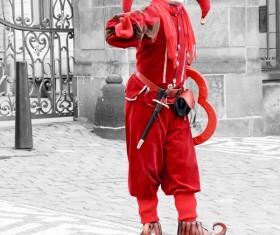 Red clown on the square Stock Photo