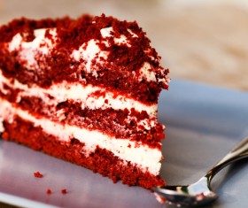 Red cream layer cake Stock Photo