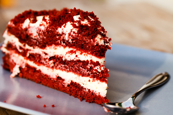 Red cream layer cake Stock Photo