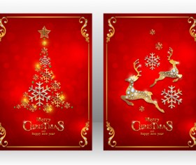 Red new year with christmas card template vector