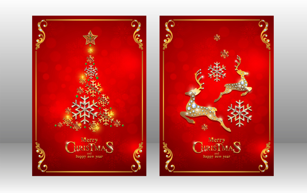 Red new year with christmas card template vector