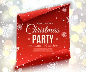 Red paper banner with christmas party poster vector 01