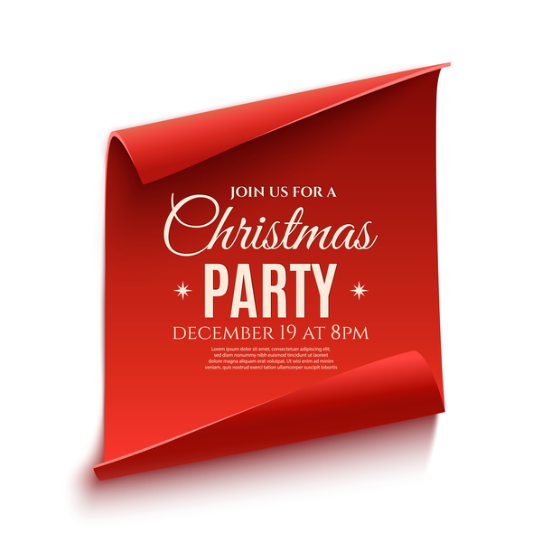Red paper banner with christmas party poster vector 02