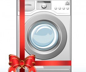 Red ribbon with washing machine vector