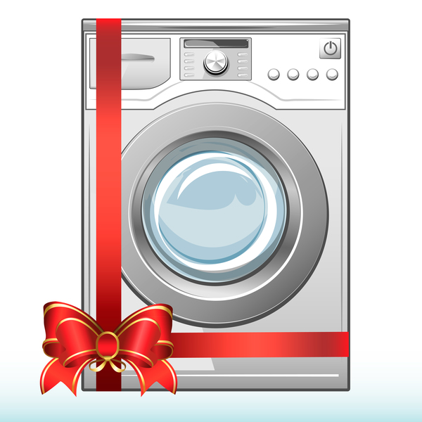 Red ribbon with washing machine vector
