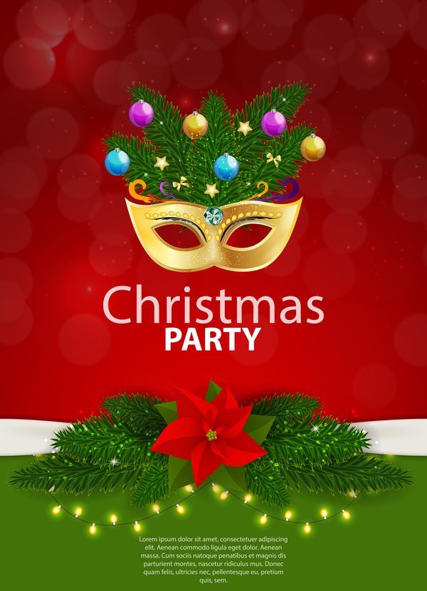 Red with green christmas party poster vector template