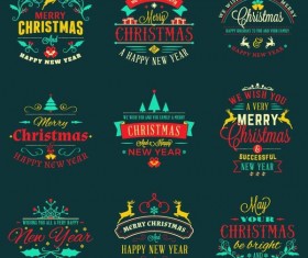 Retor christmas labels design set vector