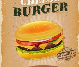 Retro cheese burger poster vector material