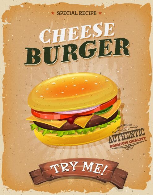 Retro cheese burger poster vector material
