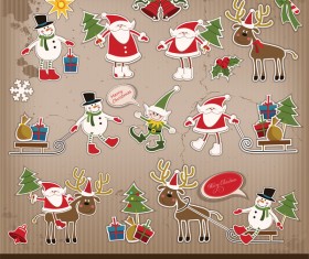 Retro christmas sticker with labels vectors 01