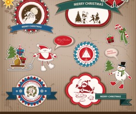 Retro christmas sticker with labels vectors 02