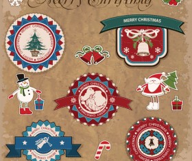 Retro christmas sticker with labels vectors 03