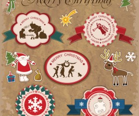 Retro christmas sticker with labels vectors 04