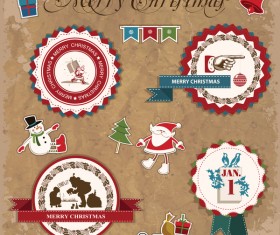 Retro christmas sticker with labels vectors 05
