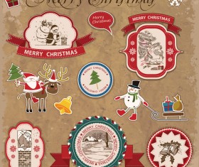 Retro christmas sticker with labels vectors 06