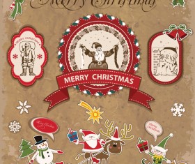 Retro christmas sticker with labels vectors 07