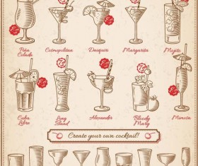 Retro cocktails menu hand drawn vector