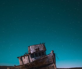 Reyes sunken ship under the night sky Stock Photo