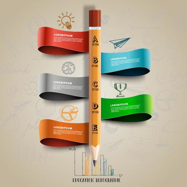 Ribbon with pencil infographic vector