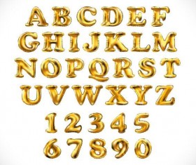 Shining golden alphabet and number vector