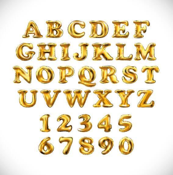 Shining golden alphabet and number vector