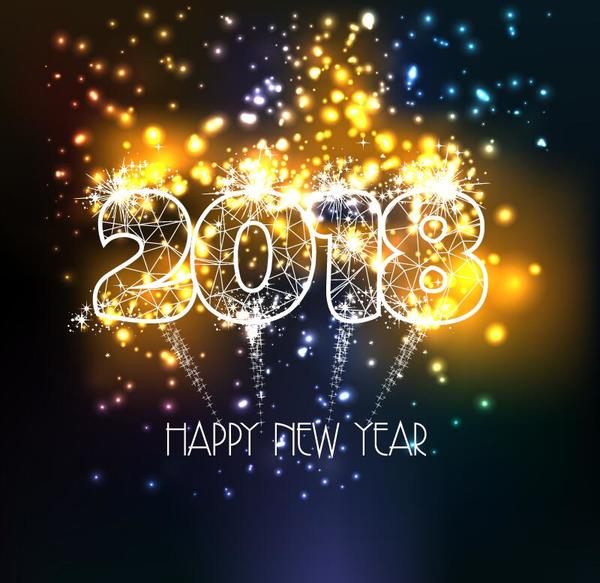 Shiny firework 2018 new year background vector