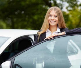 Smiling girl and car Stock Photo 01